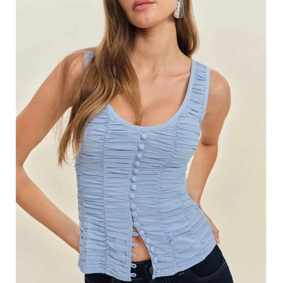 Reformation Archer Top Sz2 Ice Water Blue French Summer Casual Tank Cotton - Picture 1 of 10